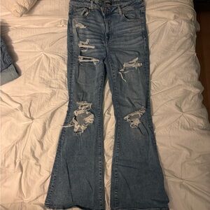 American Eagle Outfitters Light Blue Distressed Flare Jeans